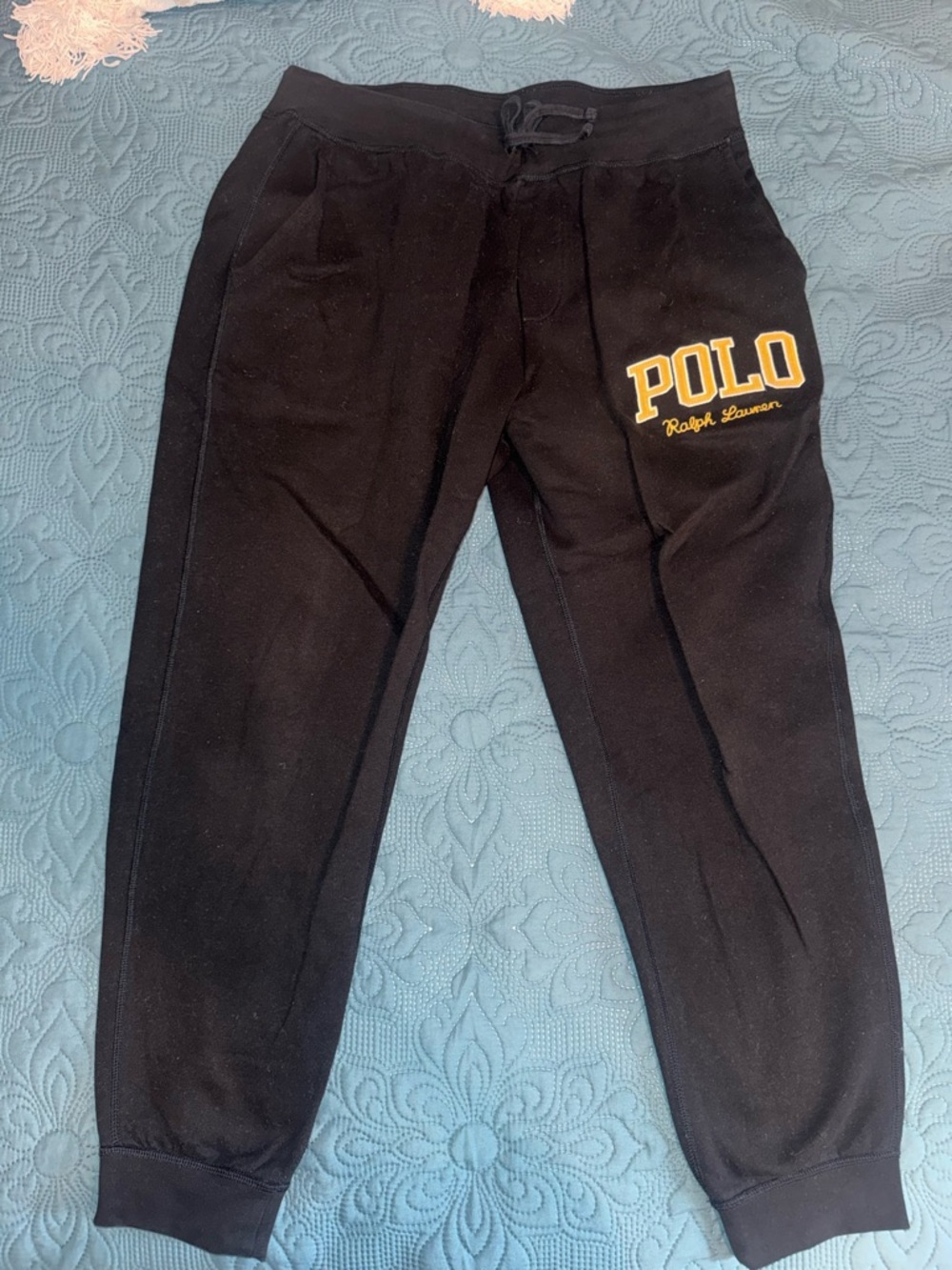Ralph Lauren Black Joggers with Yellow POLO Logo